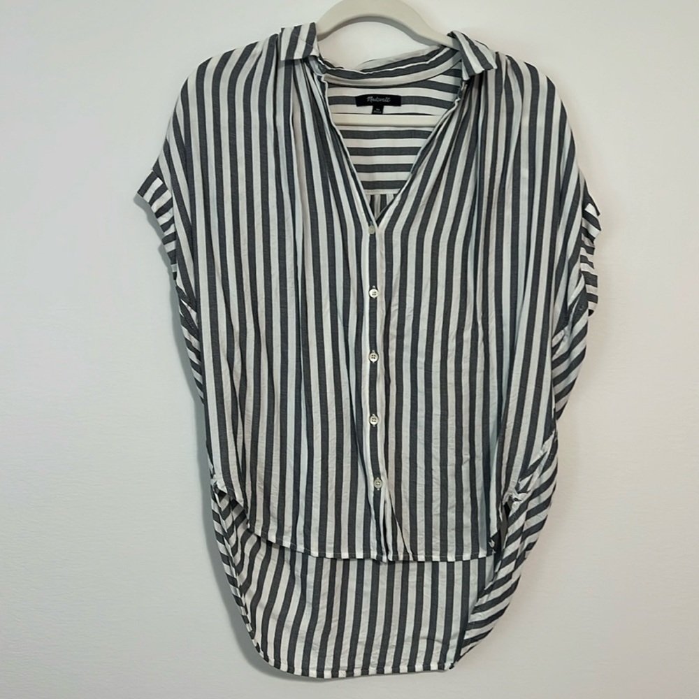 Blue and white striped Madewell shirt